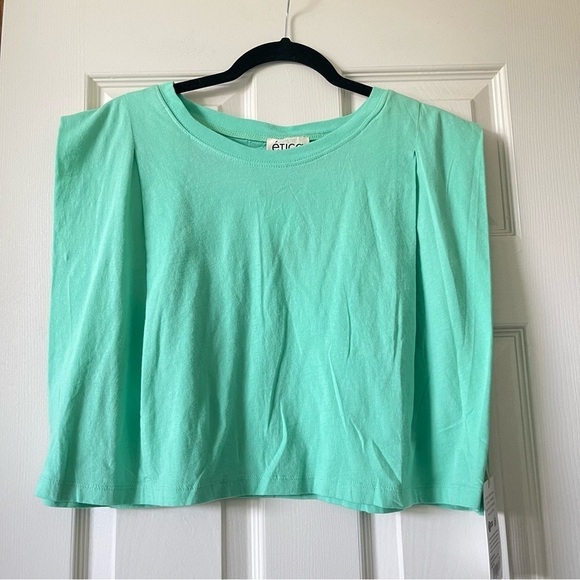 Ética Zelie Pleated Crop Muscle Tee Organic Cotton Relaxed Fit In Green Size L - Picture 3 of 15